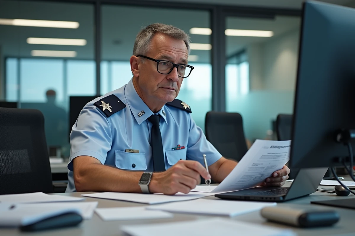 Agent de douane homme en uniforme au bureau