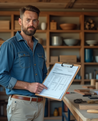 Artisan homme en atelier avec plans et outils