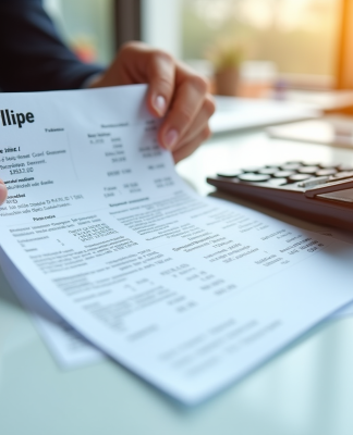 Bulletin de salaire et calculatrice sur un bureau lumineux