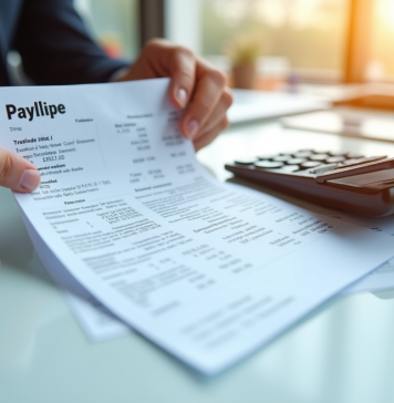 Calcul maximum chômage à payer : montant et plafond en France Bulletin de salaire et calculatrice sur un bureau lumineux