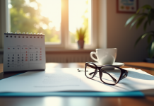 Bureau professionnel avec note de médecin et café