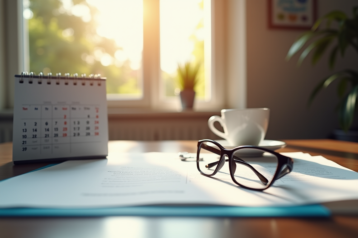Bureau professionnel avec note de médecin et café