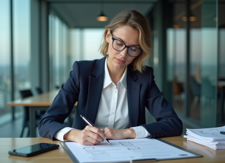 Bilan SWOT : Comment analyser et optimiser votre stratégie ? Femme d'affaires analysant un SWOT dans un bureau moderne