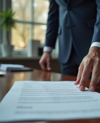 Personne remettant une lettre de démission sur un bureau calme