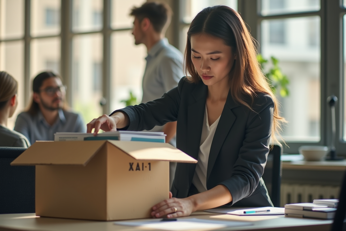 Employé emballant ses affaires dans une boîte au bureau