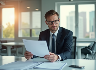 Comment l’INPI et Legalstart peuvent aider votre entreprise à se développer Entrepreneur confiant dans un bureau moderne examine documents officiels