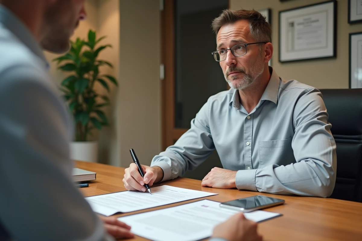 Entretien RH avec un salarié examinant les clauses d'un contrat 39 heures avant signature