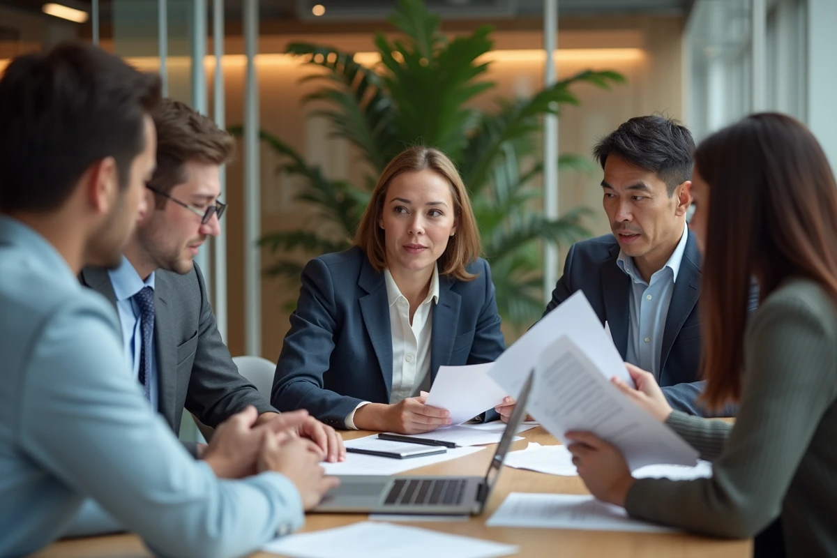 Groupe de professionnels en réunion autour d'une table pour discuter du logiciel CSE