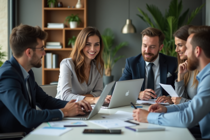 Groupe de professionnels en réunion dans un bureau moderne