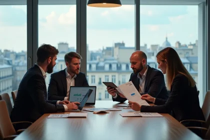 Equipe de gestionnaires logistiques &agrave; Paris en r&eacute;union