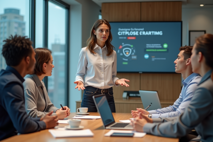 equipe-reunion-marketing Groupe de professionnels lors d'une réunion marketing