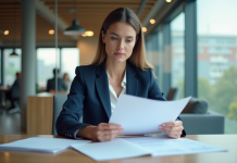 Éviter le délai de prévenance : conseils et astuces pratiques pour agir efficacement Femme d'affaires en bureau moderne en train de lire un document