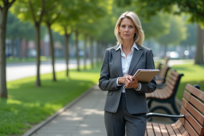 Femme d affaires en costume dans un parc urbain