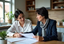Remplir une DP : qui peut m’aider efficacement ? Femme d'âge moyen avec architecte dans une cuisine chaleureuse