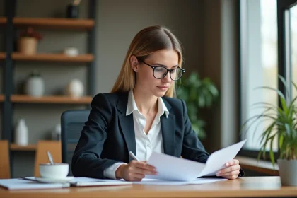 Femme d affaires au bureau en pleine concentration
