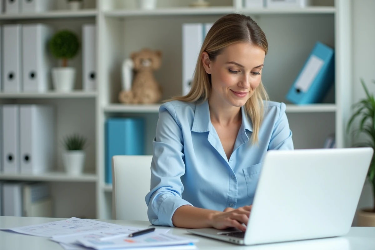 Femme professionnelle au bureau avec ordinateur portable