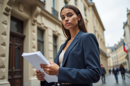 Jeune femme maghrebine en devant d un bâtiment administratif