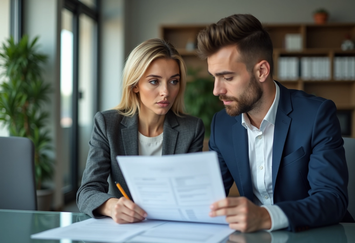 Femme professionnelle discutant avec un collègue dans un bureau lumineux