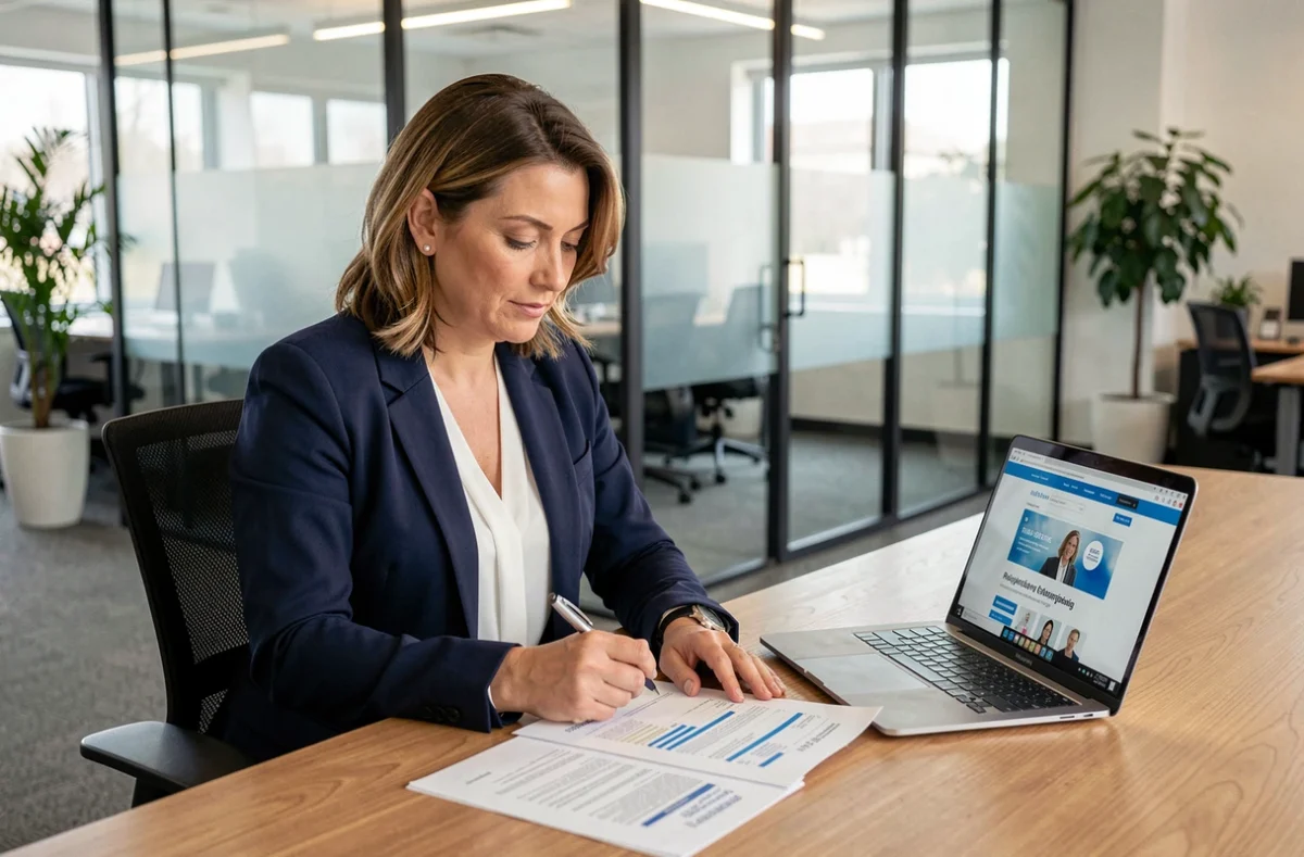 Femme entrepreneur comparant les services de partenaire-entreprise.com et d'un expert-comptable pour la création de son entreprise