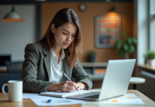 Protéger une idée innovante : meilleures stratégies et conseils clés Femme en réunion esquissant des diagrammes dans un bureau moderne
