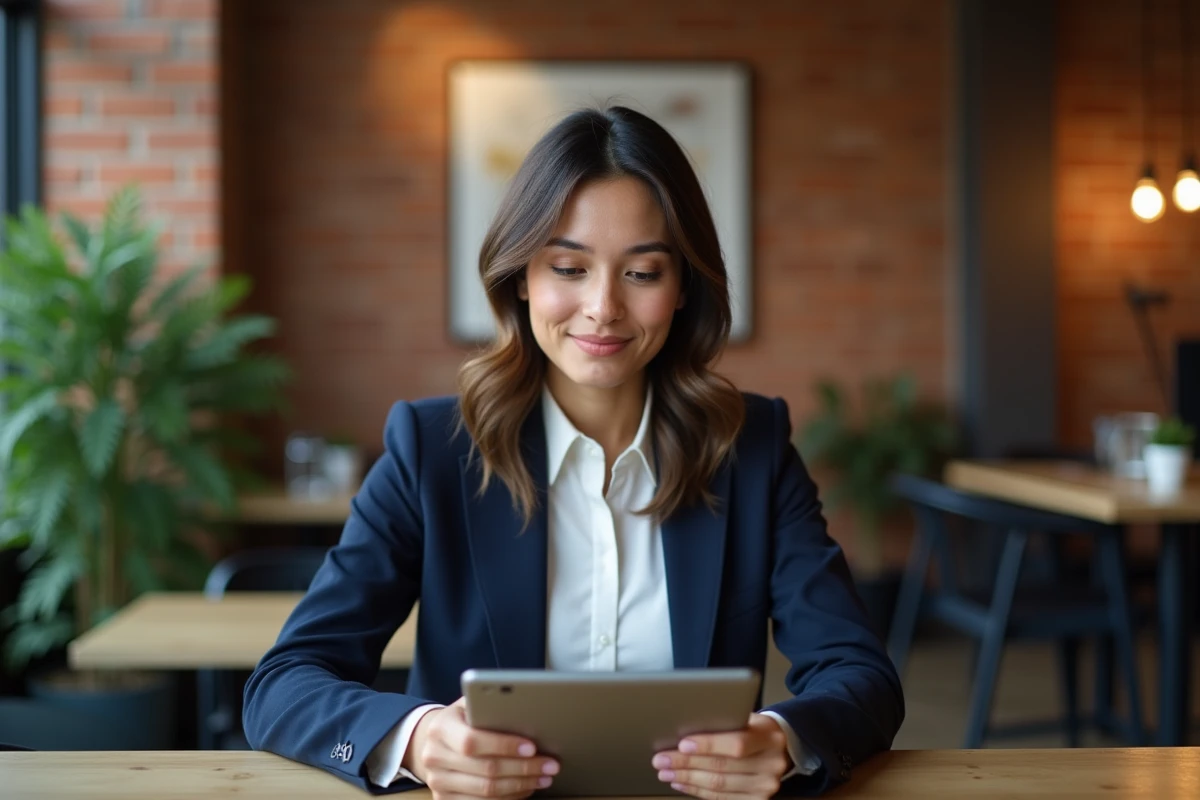 Jeune femme professionnelle examinant un site responsive sur tablette