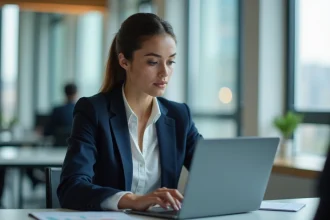Jeune femme professionnelle analysant des données marketing