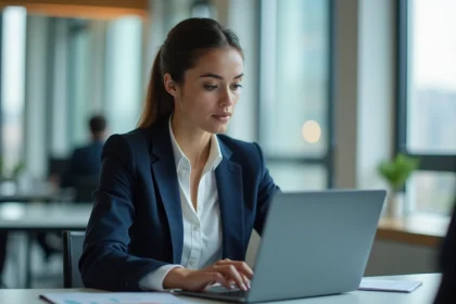 Jeune femme professionnelle analysant des données marketing
