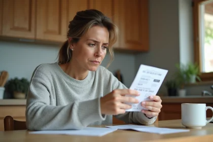 Femme consultant un ticket de caisse pour retrouver un code d'enquête BK vous écoute
