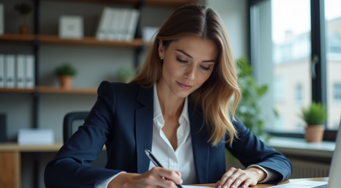 Femme professionnelle remplissant un formulaire de réclamation