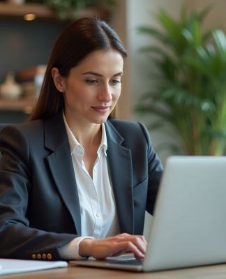 Femme en bureau mettant à jour son profil Google Business