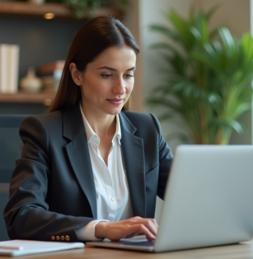 Visibilité entreprise sur Google : optimisez votre profil pour un meilleur référencement Femme en bureau mettant à jour son profil Google Business