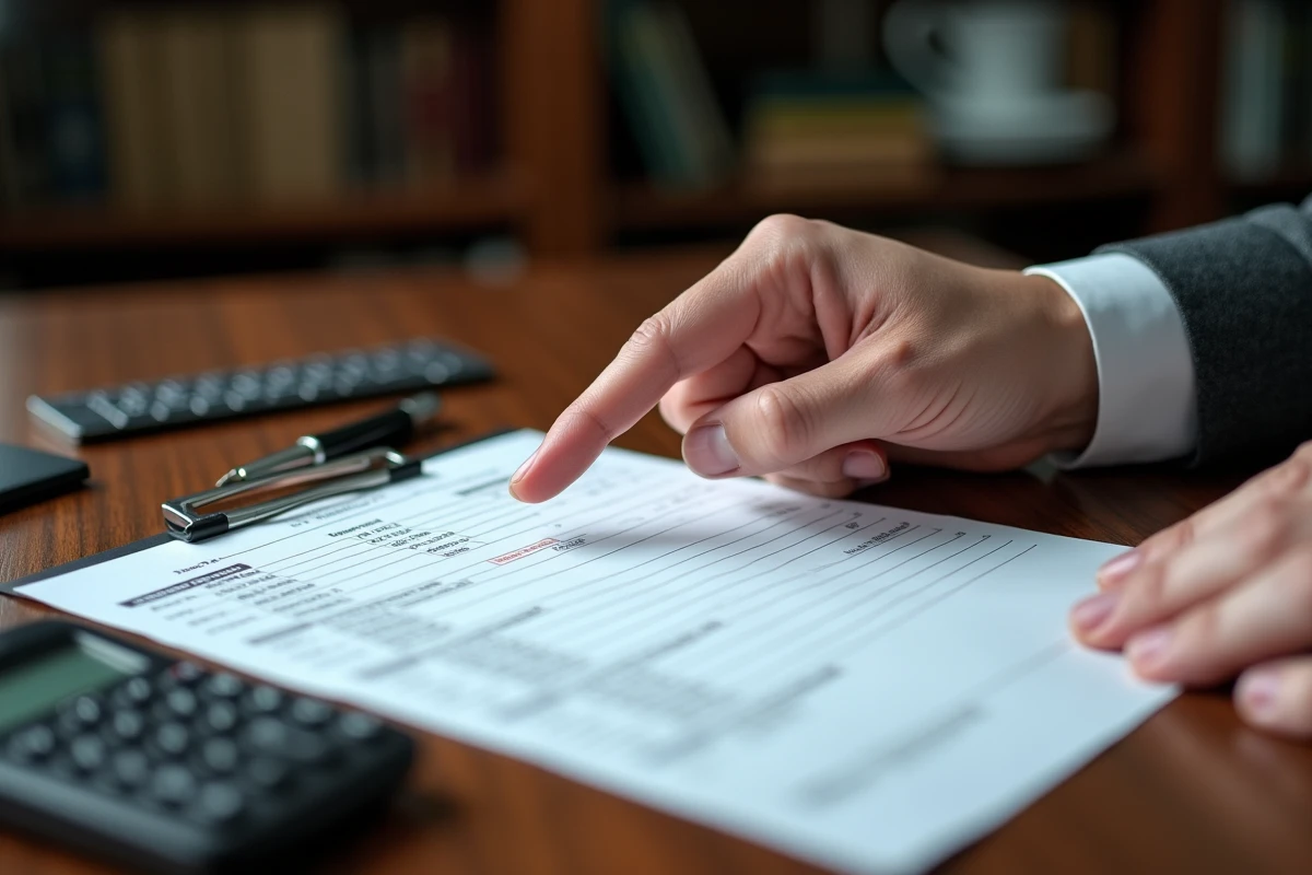 Gros plan sur un bulletin de salaire avec mentions obligatoires indemnité fin de contrat CDD pointé du doigt sur un bureau en bois