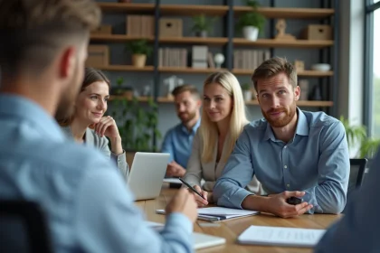 Groupe de professionnels dans un bureau moderne en r&eacute;union