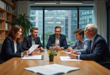 Quatre personnes diverses en réunion de travail