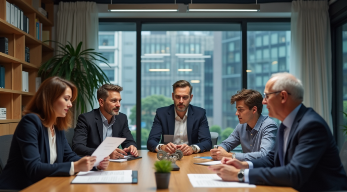 Quatre personnes diverses en réunion de travail
