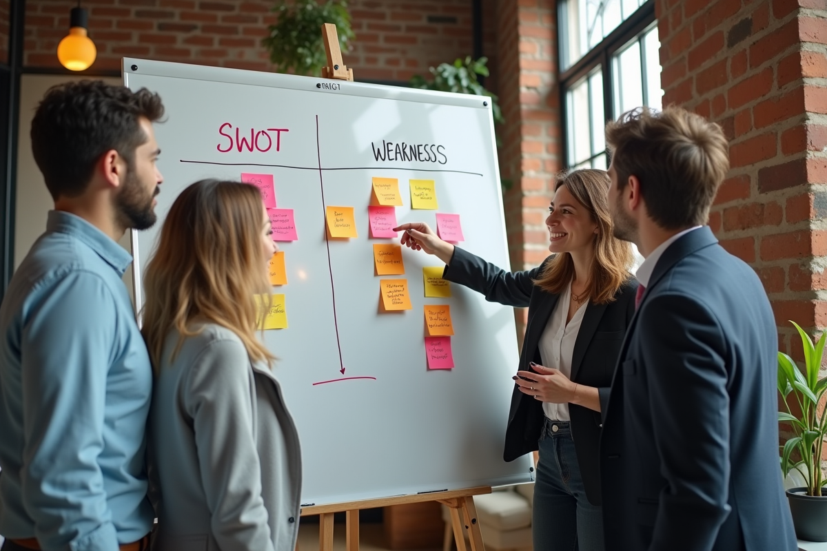 Groupe de professionnels discutant autour d