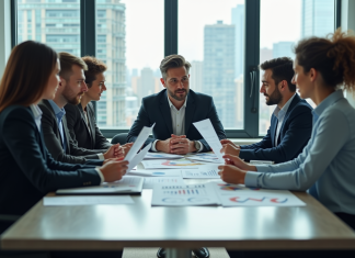 Mesures de performance : Découvrez les quatre types essentiels à connaître ! Groupe de professionnels en réunion dans un bureau moderne