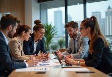 Groupe de jeunes professionnels collaborant dans un bureau moderne
