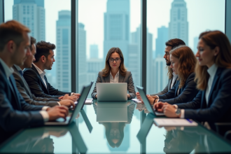 Groupe de professionnels en réunion dans un bureau moderne