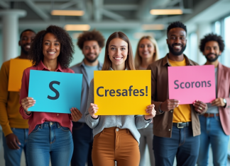 Les métiers en S : une multitude de possibilités Groupe de professionnels dans un bureau moderne avec des signes S