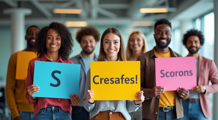 Groupe de professionnels dans un bureau moderne avec des signes S