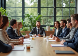 Responsabilité sociale des entreprises : objectif et enjeux expliqués Groupe de professionnels dans un espace de travail durable
