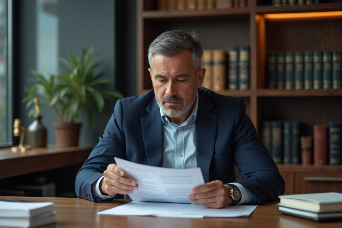 Homme d'affaires en costume bleu dans un bureau moderne
