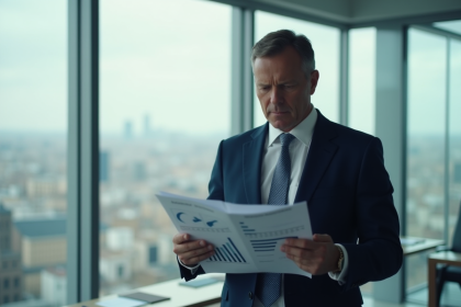 Homme d'affaires français en costume dans un bureau parisien