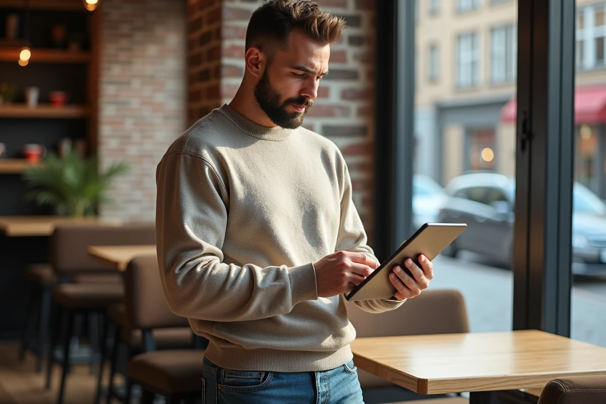 Homme lisant des offres d