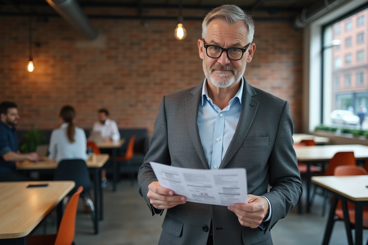 Homme d affaires dans espace coworking industriel avec rapport