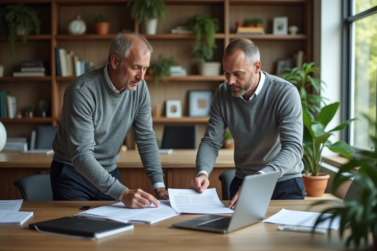 Homme en discussion avec un collègue dans un bureau à domicile