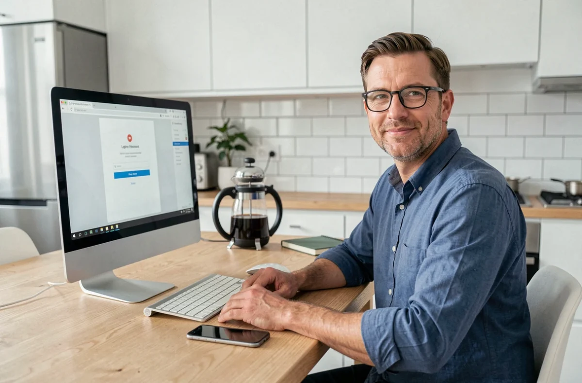 Homme en télétravail utilisant une double authentification pour accéder à son portail professionnel sécurisé