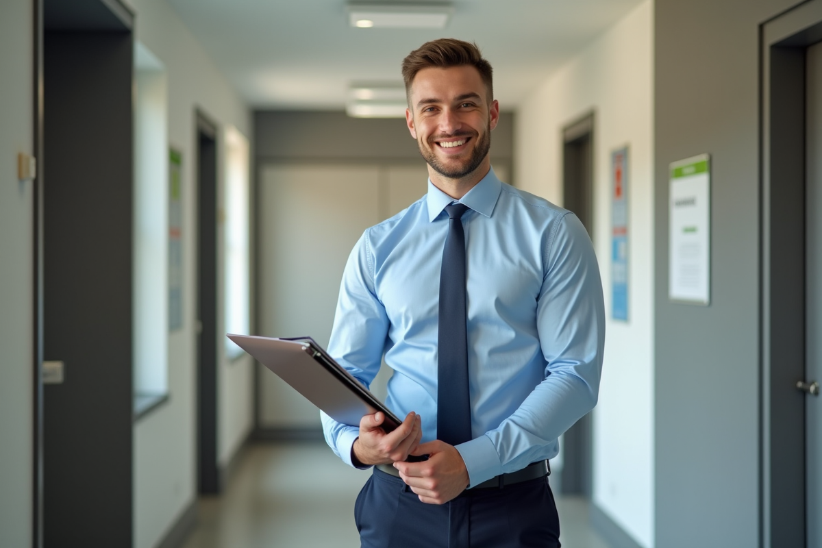 Jeune assistant dans un couloir de bureau civil