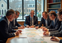 EPCI : Qu’est-ce qu’un EPCI ? À quoi servent les Établissements Publics de Coopération Intercommunale Groupe d'adultes en réunion autour d'une table municipale